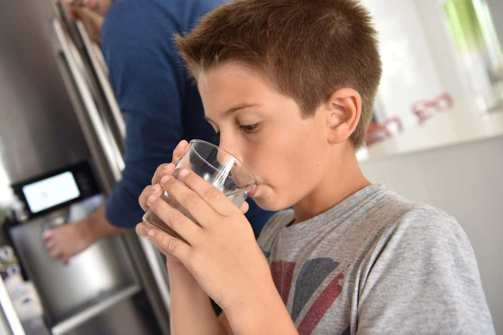 Child enjoys clean water from fridge on a whole house water filtration system